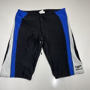 Mens Black wBlue White SPEEDO Competitive Swim Shorts 32